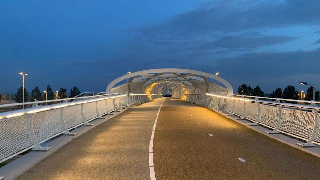 De Portlandsebrug, beter bekend als de ‘Netkous’, krijgt in de zomer van 2024 nieuwe ledverlichting